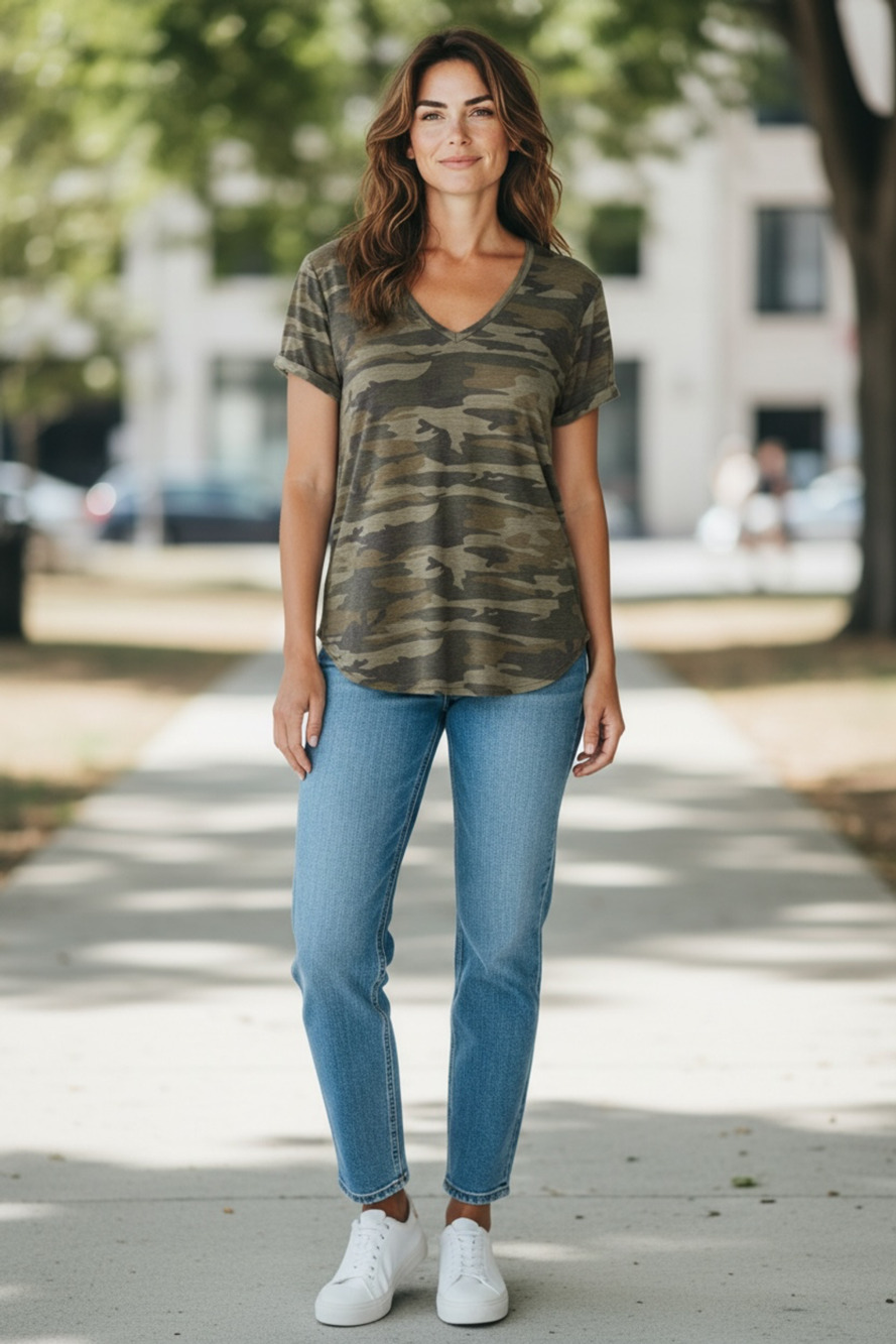 Urban Diction Camouflage V-Neck Short Sleeve Tee
